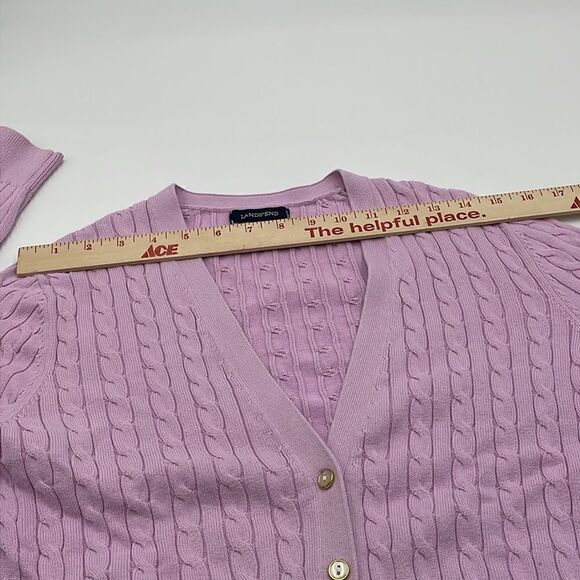 Pink cable knit lands end 100% baumwolle cardigan sweater - Picture 12 of 12